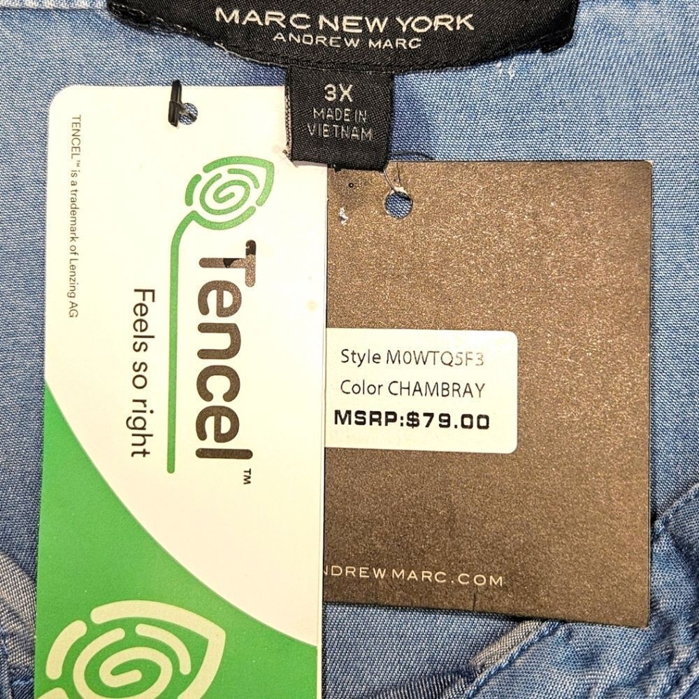 MARC NEW YORK Plus Size Super Soft LongSleeve Blue Chambray Shirt Dress 3X - Picture 15 of 16
